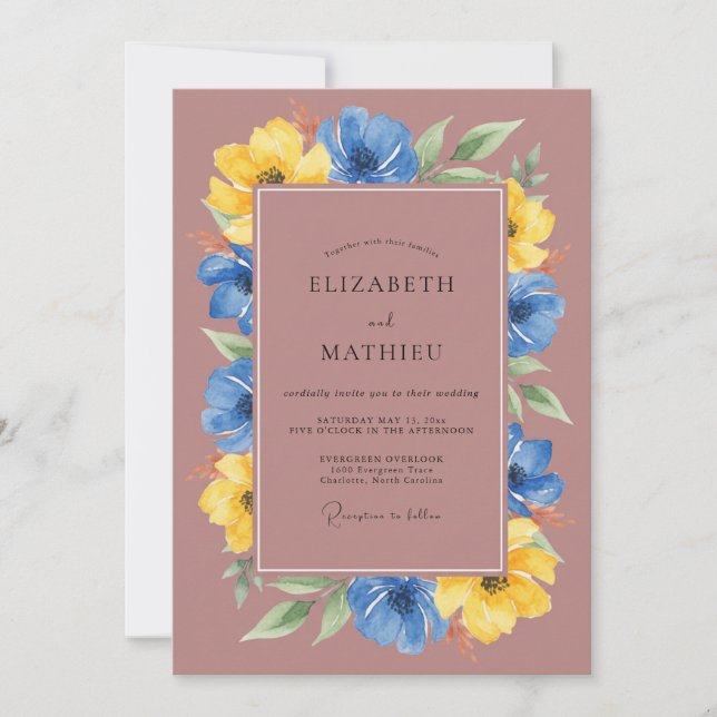 Mauve Mustard Painted Wedding Invitation (Front)