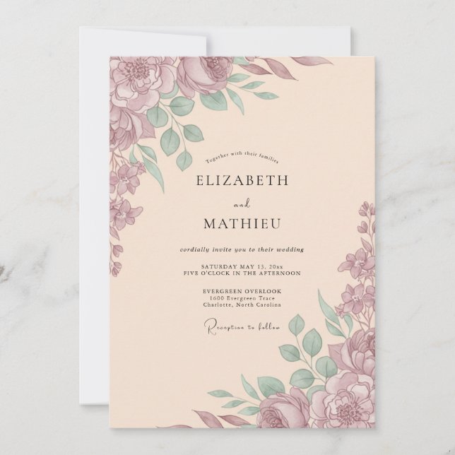 Mauve Muted Romantic Wedding Invitation (Front)