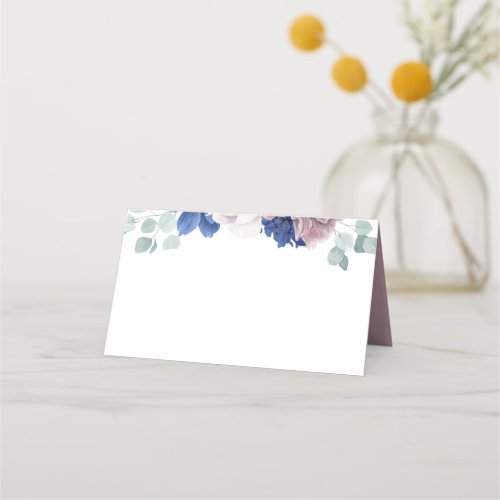 Mauve Navy Blue Floral Elegant Romantic Wedding Place Card