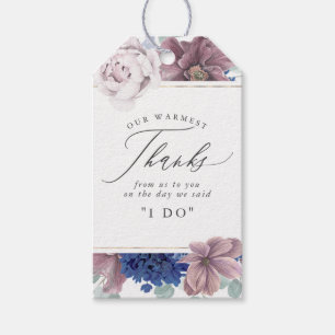 Mauve Navy Blue Flowers Elegant Thank You Gift Tags