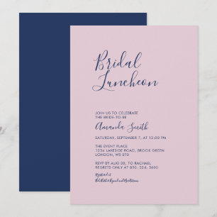 Mauve & Navy   Simple Minimal Bridal Luncheon Invitation