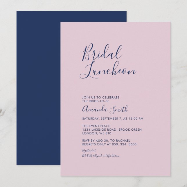 Mauve & Navy | Simple Minimal Bridal Luncheon Invitation (Front/Back)