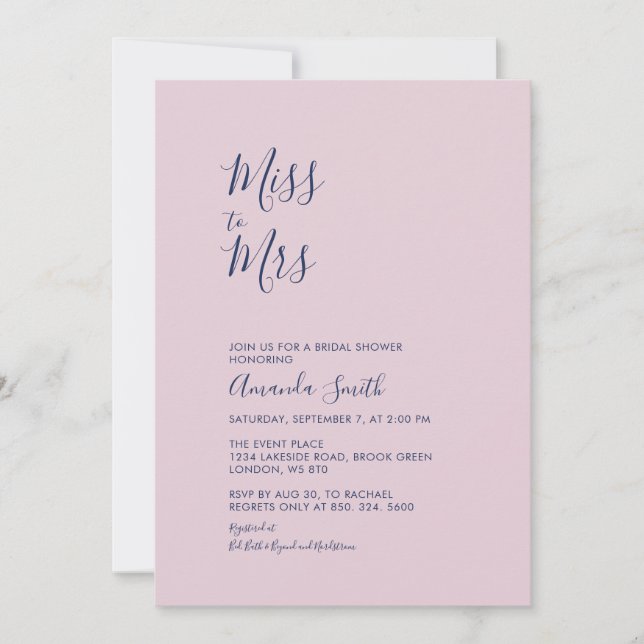Mauve & Navy | Simple Minimal Bridal Shower Invitation (Front)