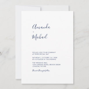 Mauve & Navy Simple Minimal Wedding Invitation