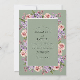 Mauve Olive Wreath Wedding Invitation