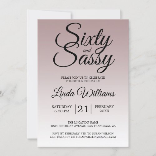 Mauve Ombre 60 and Sassy 60th Birthday Invitation