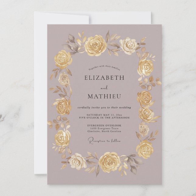 Mauve Opulent Rose Wedding Invitation (Front)