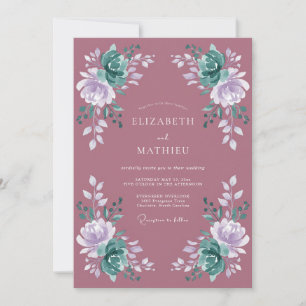 Mauve Ornate Teal Botanical Wedding Invitation