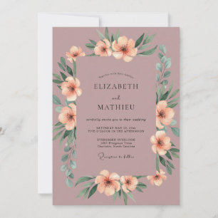 Mauve Painted Blossom Wedding Invitation
