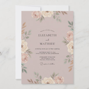 Mauve Painted Peony Wedding Invitation