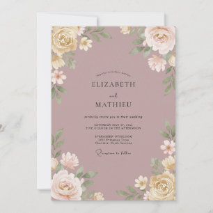 Mauve Painterly Blossom Wedding Invitation