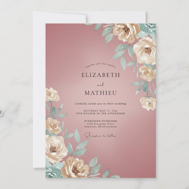 Mauve Painterly Floral Romantic Wedding Invitation (Front)