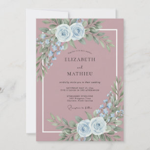 Mauve Pale Blue Rose Ethereal Wedding Invitation