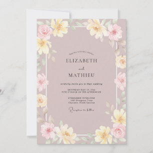 Mauve Pale Yellow Petal Wedding Invitation