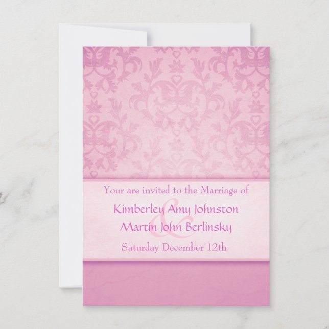 Mauve pastel damask formal wedding invitation (Front)