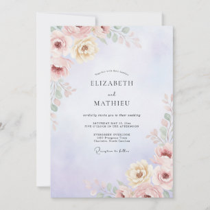 Mauve Peach Peony Wedding Invitation