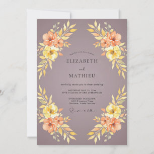 Mauve Peach Ranunculus Eucalyptus Wedding Invitation