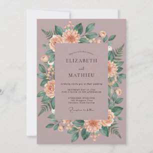 Mauve Peach Wreath Wedding Invitation