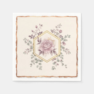 Mauve Peony Gold Geometric Botanical Napkins