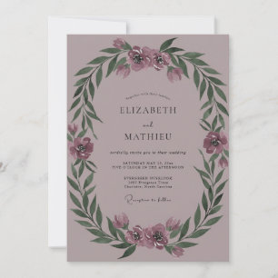 Mauve Peony Wreath Wedding Invitation