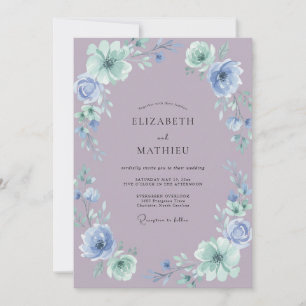 Mauve Periwinkle Peony Wedding Invitation