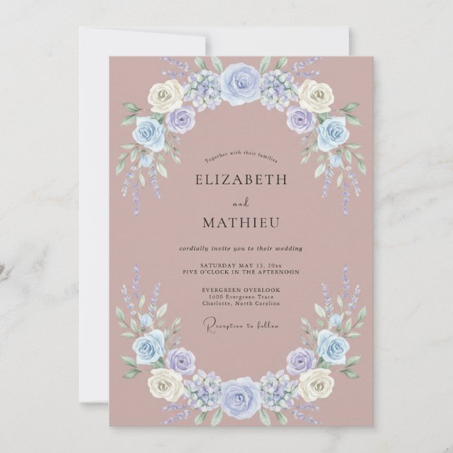 Mauve Periwinkle Wisteria Wedding Invitation (Front)