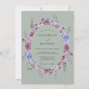 Mauve Periwinkle Wreath Wedding Invitation