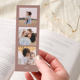 Mauve Personalized 3 Square Photos and text Bookmarks