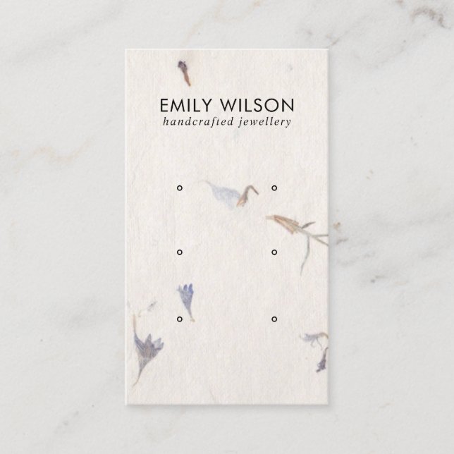 MAUVE PETAL HANDMADE PAPER 3 STUD EARRING DISPLAY BUSINESS CARD (Front)