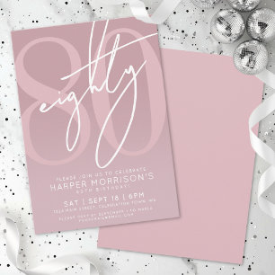 Mauve Pink 80th Birthday Party Invitation