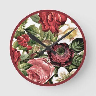 Mauve Pink and Burgundy Vintage Roses Floral  
