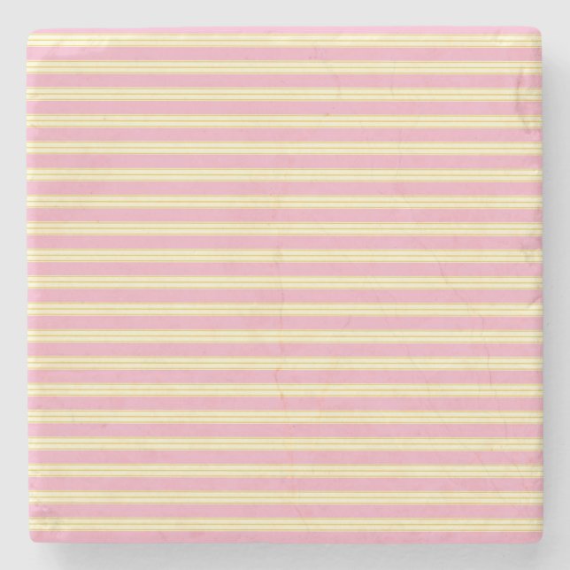 Mauve Pink and Ecru, Stripes Square Coaster (Front)
