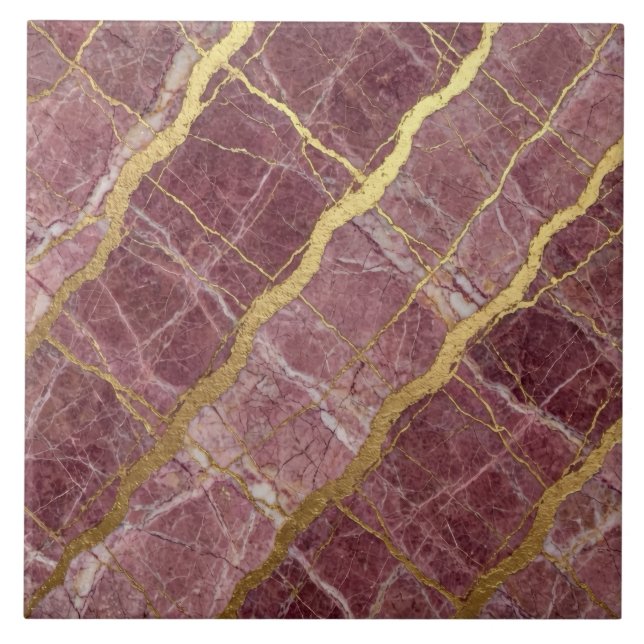 Mauve Pink and Gold Marble Ceramic Tile (Front)