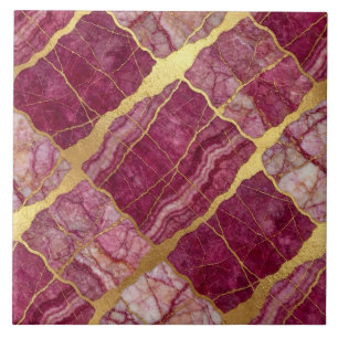 Mauve Pink and Gold Marble Ceramic Tile