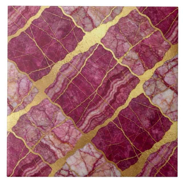 Mauve Pink and Gold Marble Ceramic Tile (Front)