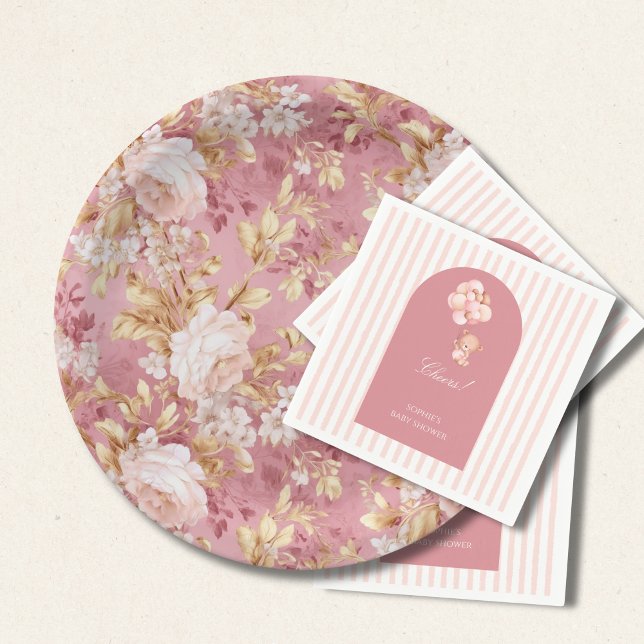 Mauve Pink And Golden Brown Floral Accents Paper Plates (Creator Uploaded)