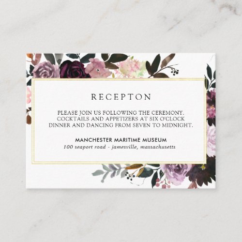 Mauve Pink and Purple Floral Wedding Reception Enclosure Card