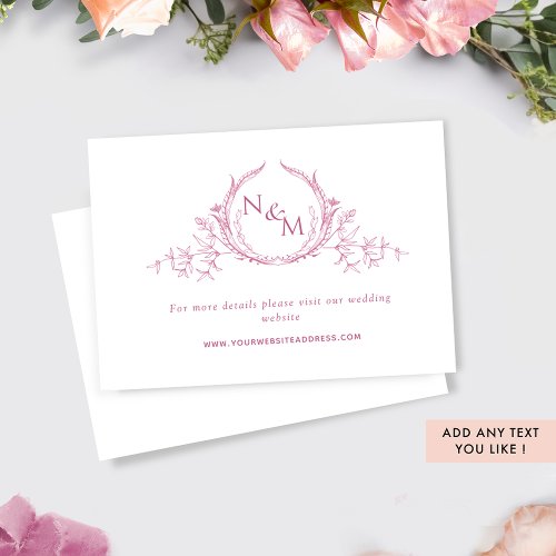 Mauve Pink and White Monogram Wedding Website Enclosure Card
