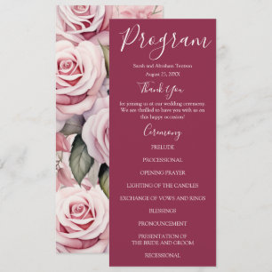 Mauve Pink and White Pink Roses Wedding Programs