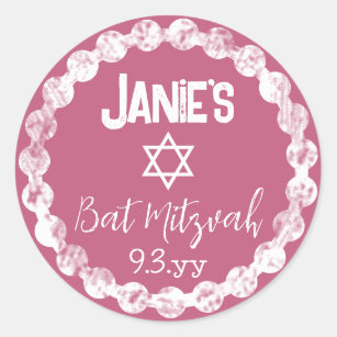 Mauve Pink Bat Mitzvah Personalized Classic Round Sticker