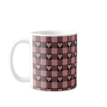 Mauve Pink Black Buffalo Heart Plaid