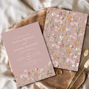Mauve Pink Boho Wildflower Garden Wedding Invitation