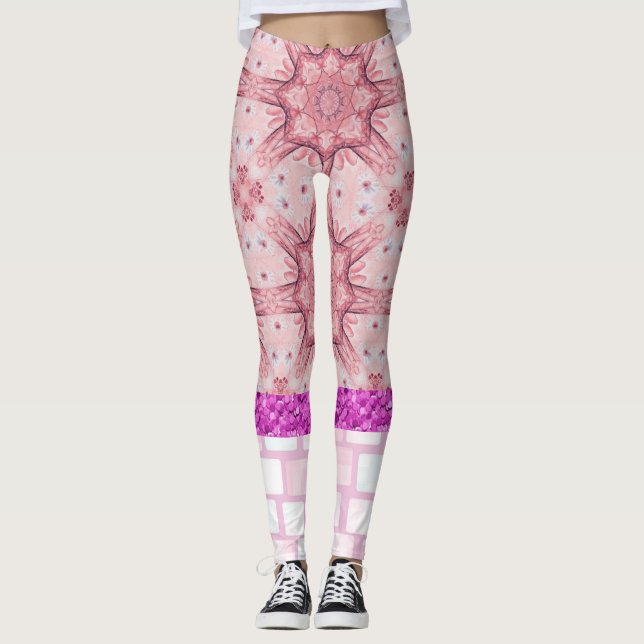 Mauve Pink Brick Leggings Floral (Front)