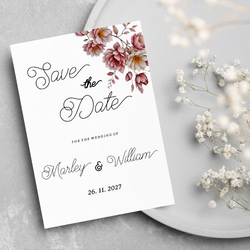 Mauve pink burgundy orange floral Save the Date  Invitation