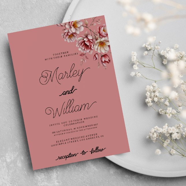 Mauve pink burgundy orange white floral Wedding  Invitation (Mauve pink burgundy orange white floral Wedding )