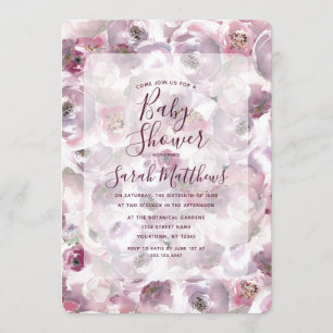 Mauve Pink Country Floral Baby Shower Invitation