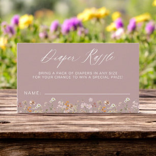 Mauve Pink Diaper Raffle Wildflower Baby Shower Enclosure Card