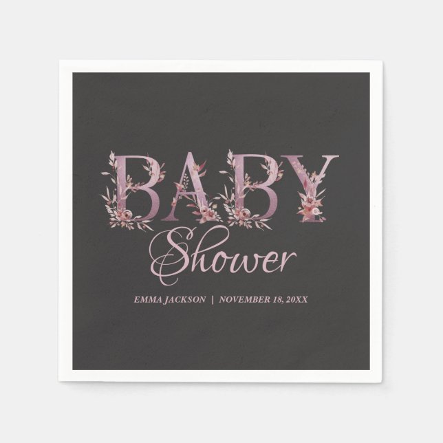 Mauve Pink Elegant Floral Chic Girl's Baby Shower Napkins (Front)