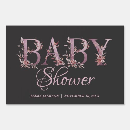 Mauve Pink Elegant Floral Chic Girls Baby Shower Sign
