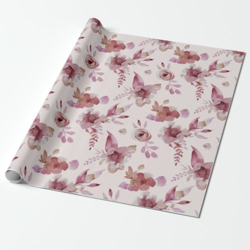 Mauve Pink Elegant Floral Chic Girls Baby Shower Wrapping Paper